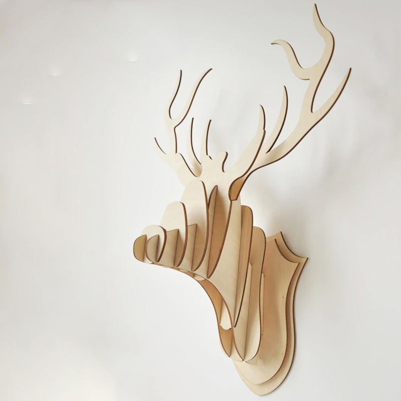 Qitai 3 pcs "가장 큰 사슴 머리" 가정 훈장 부속품 나무로되는 베니어 diy scrapbooking crafrs 아이들 wf108로 handmad