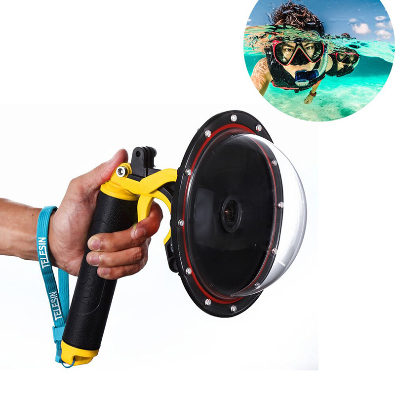 Telesin 6 "돔 포트 30 m 방수 floaty bobber 핸들 gopro 영웅 4 3 3 + 카메라 수중 gopro 하우징 액세서리
