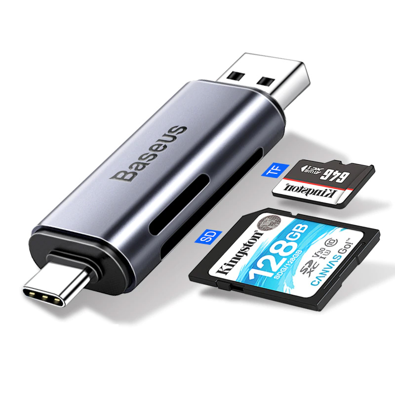 Baseus 2 in 1 카드 리더기 USB 3.0 및 USB Type C-SD Micro SD TF 카드 리더기 OTG 어댑터 스마트 메모리 Microsd Cardreader For iPad