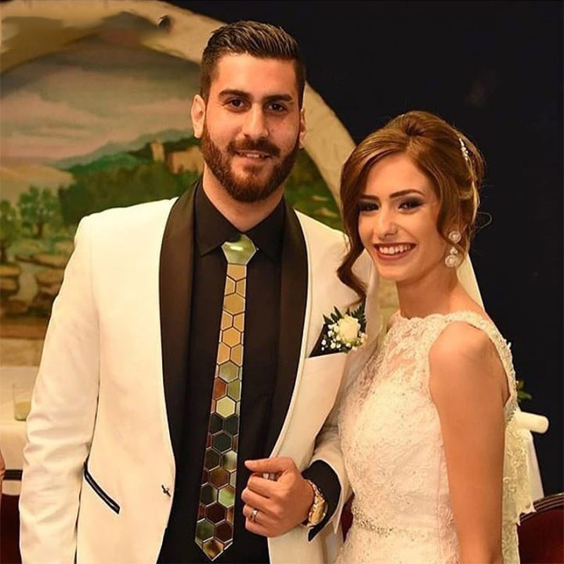 수제 24K 골드 미러 넥타이 고급 디자인 럭셔리 슬림 육각형 넥타이 커프스 단추 세트 기념일 선물 웨딩 액세서리