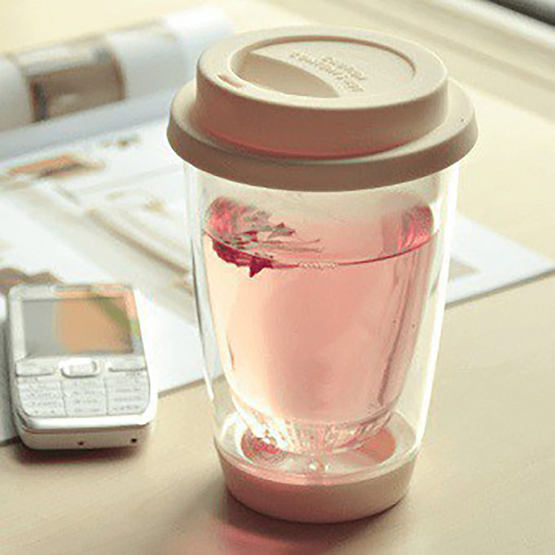 O. roselif 크리 에이 티브 더블 벽 내열성 붕 규산염 유리 머그잔 커피 컵과 뚜껑 세트 머그잔 텀블러 차 맥주 머그잔과 컵
