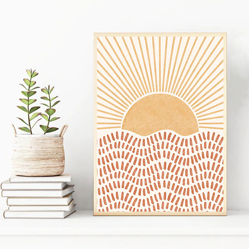 Boho 벽 아트 캔버스 회화 태양 인쇄 추상 포스터 인쇄 중반 세기 현대 벽 거실 홈 장식
