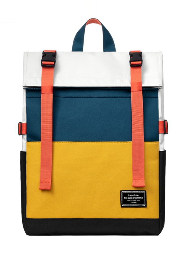 Mah 대형 15.6 인치 노트북 배낭 여성용, 노란색 사각형 학교 배낭, 소녀용 방수 대학 가방, 소년 여행 배낭