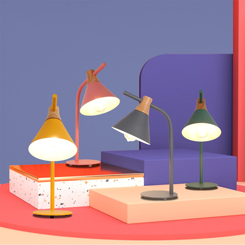 북유럽 심플 철 나무 테이블 램프, 모던한 시골 책상 램프, LED E27, 4 가지 색상, 공부, 침실, 거실, 서점, 호텔