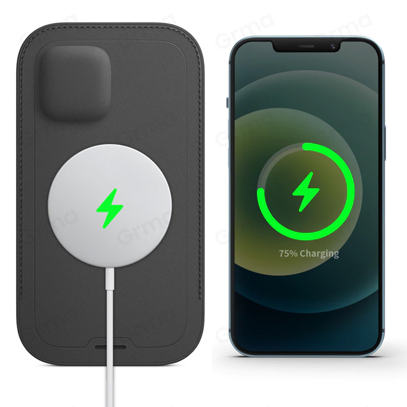 GRMA-아이폰용 오리지널 정품 가죽 슬리브, 아이폰 12 프로 맥스, 미니용 케이스, 맥세이프 충전 지갑 파우치, 카드 포켓 커버