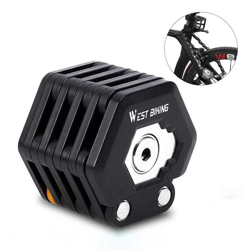 WEST BIKING-접이식 자전거 자물쇠, 높은 보안, MTB, 도로, 함부르크 자물쇠, 도난 방지 스쿠터, 전기 자전거용 체인 자물쇠