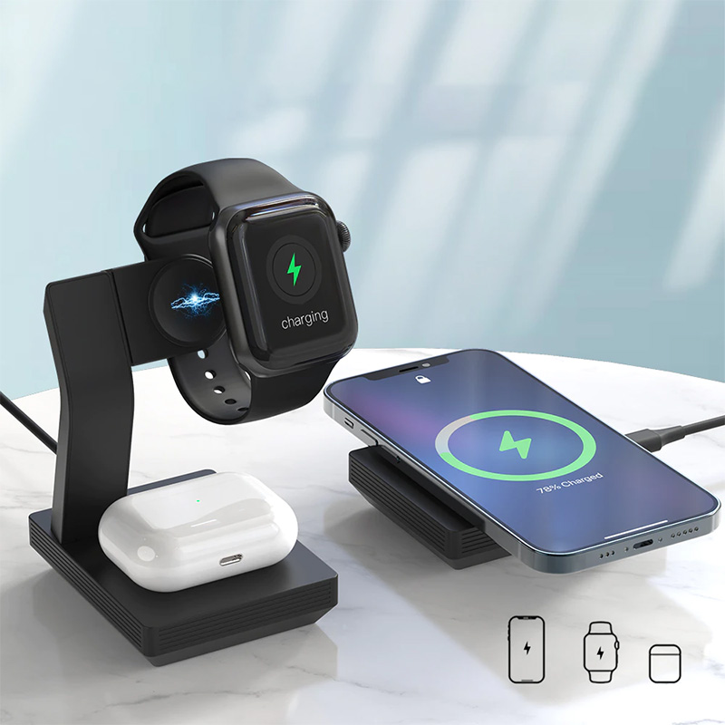 3 인 1 빠른 무선 전화 시계 충전기 충전 스탠드 도킹 스테이션, 아이폰 화웨이 GT 2 어메이즈핏 GTS GTR 2 아이워치 에어팟 프로