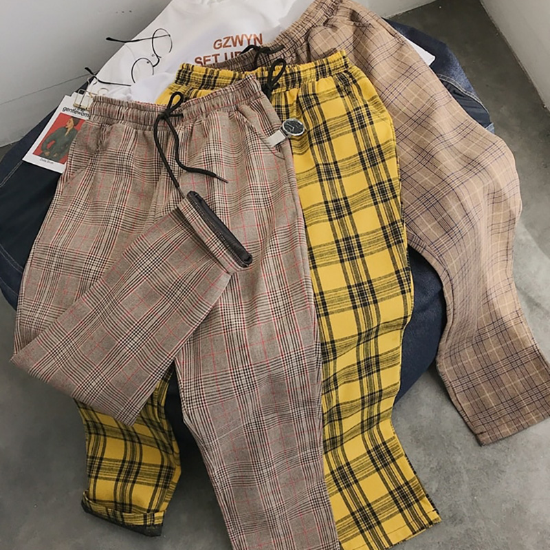 LAPPSTER-Youth Streetwear 블랙 체크 무늬 바지 남성 조깅스 2020 Mens Straight Harem Pants 남성 한국어 힙합 바지 플러스 사이즈