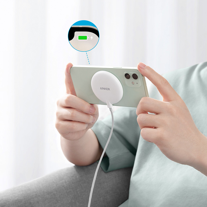 Anker 자기 무선 충전기 아이폰 13, 5 피트 내장 USB-C 케이블, 아이폰 12 시리즈에 대 한 PowerWave 마그네틱 패드 라이트