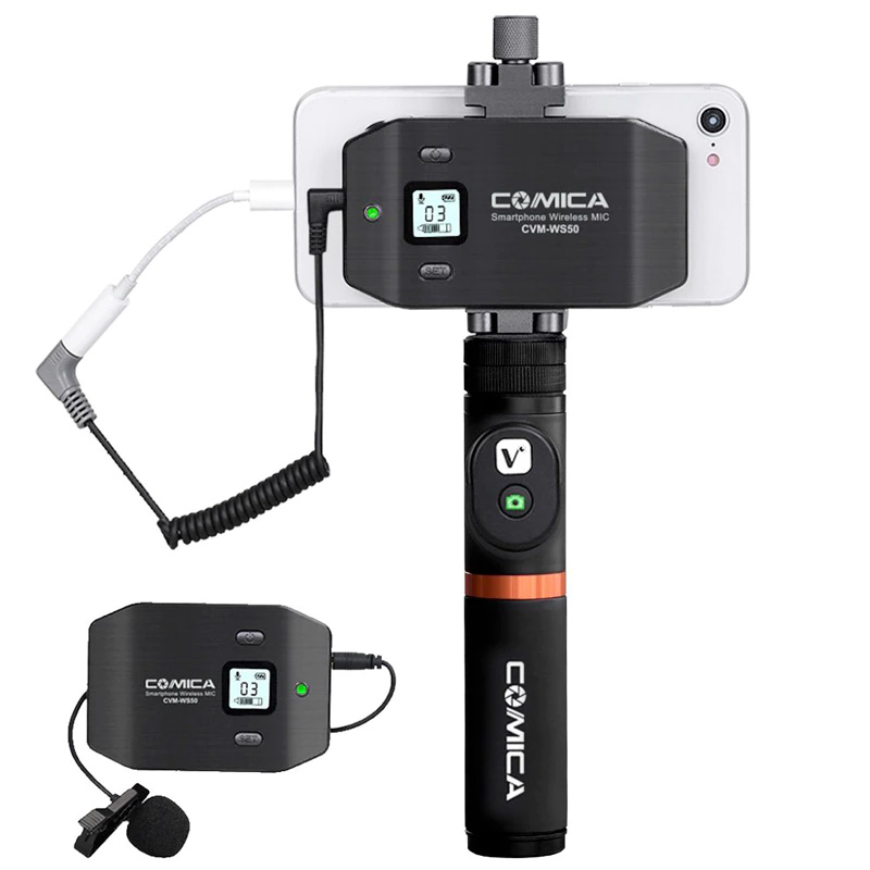 Comica CVM-WS50 6 채널 스마트 폰 무선 Lavalier 옷깃 마이크 시스템 iPhone Samsung Huawei 폰/DSLR 카메라