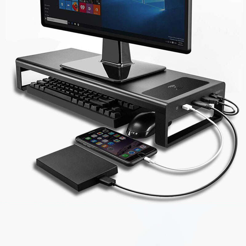 알루미늄 합금 모니터 스탠드 컴퓨터베이스 테이블 무선 충전 4 Usb 3.0 데스크 허브 노트북 책상 스탠드