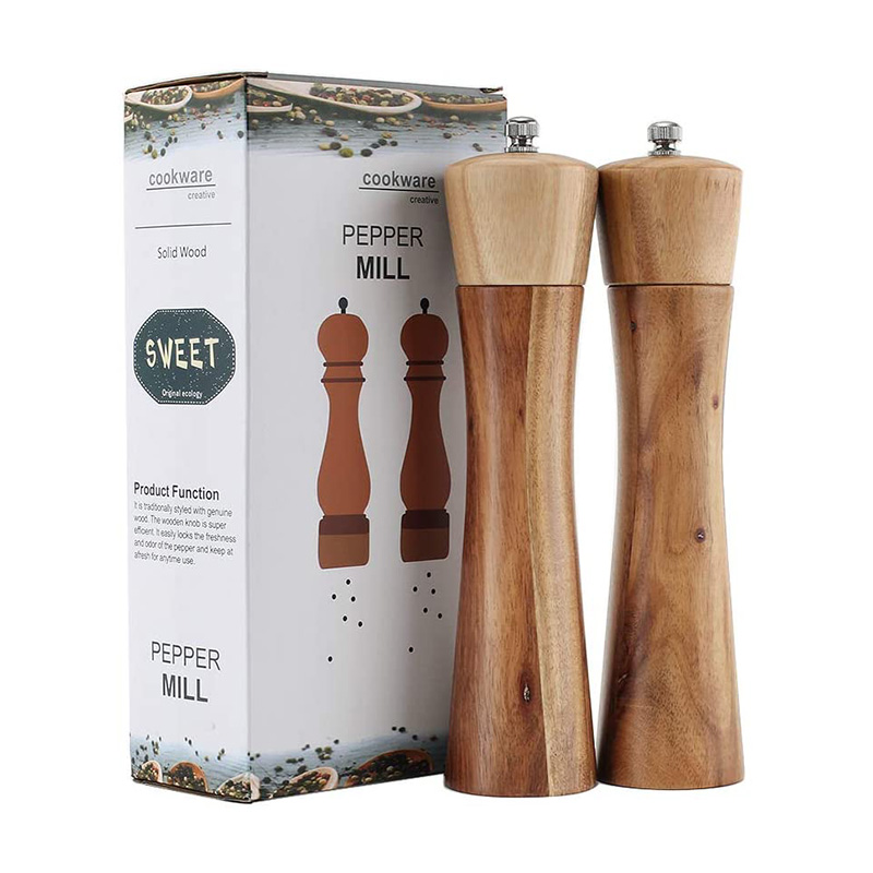 목재 소금 후추 그라인더, 조절 가능한 수동 소금 그라인더, 아카시아 목재, 8 인치, 피크닉, 파티, 레스토랑에 적합