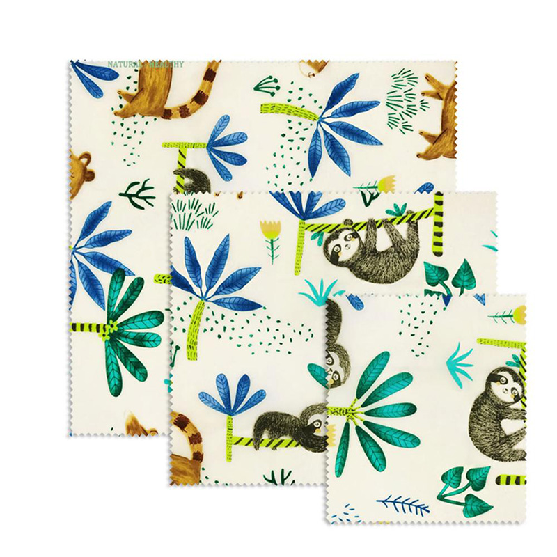 비주얼 터치 팜 재사용 가능한 밀랍 천 포장, 식품 신선한 가방 뚜껑 커버 스트레치 뚜껑 정글 파티 꿀벌 왁스 랩