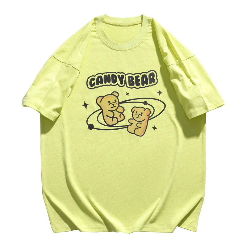 GONTHWID-티셔츠, 하라주쿠 반사 캔디 베어 반팔 티셔츠, 스트리트웨어, 힙합 패션, 남성 캐주얼 코튼 루즈 탑