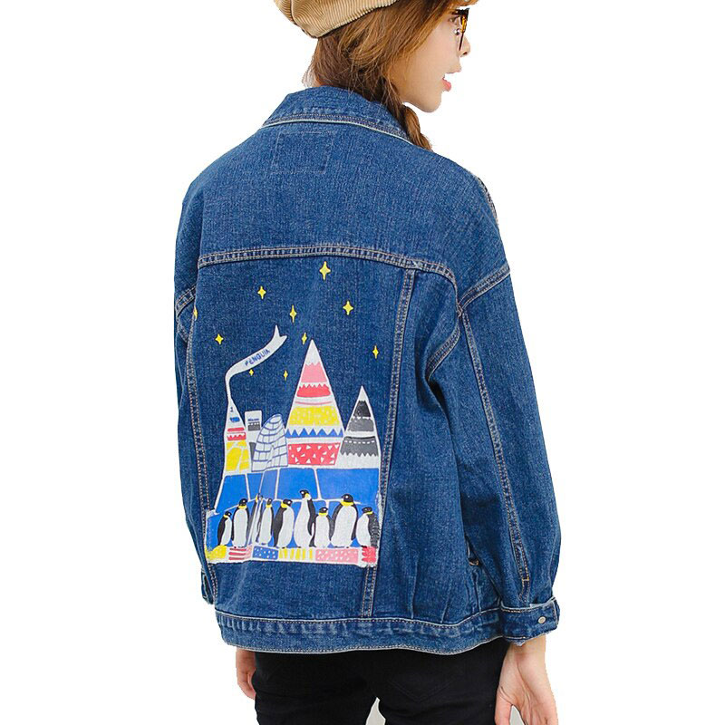 펭귄 프린트 데닛 자켓