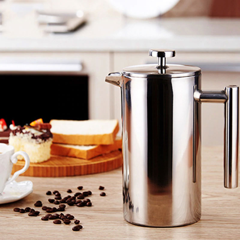 Polished Delicate Double Wall Stainless Steel French Press Pot