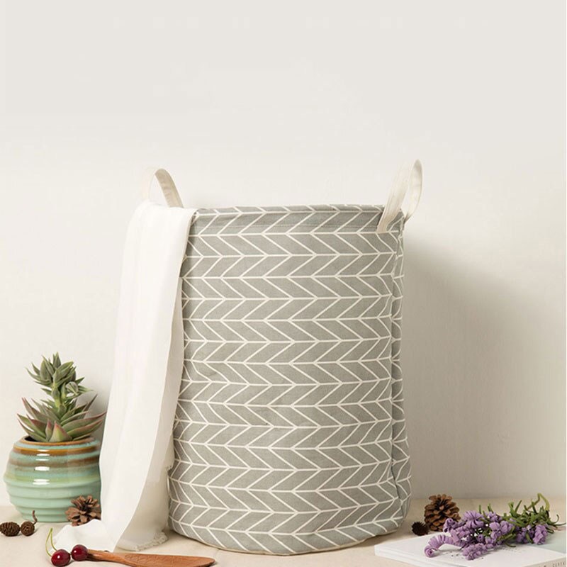 Cotton Linen Fabric Foldable Simple Cartoon Clothes Large Laundry Storage Buckets Bags Kids Toy Storage Basket Organization