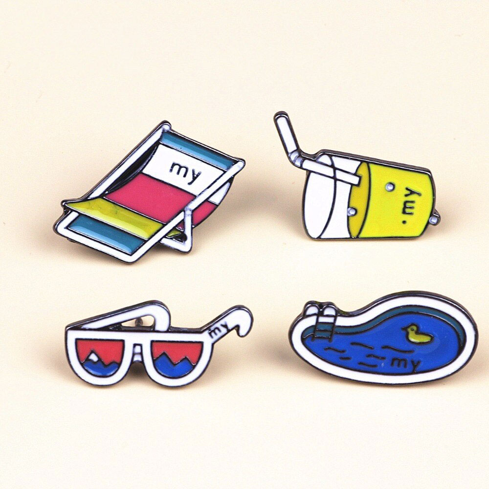 X099 Free shipping Cartoon Summer Drink Sunglasses Swimming Pool Beach chair Metal Brooch Pins Button Pins Fashion Wholesale