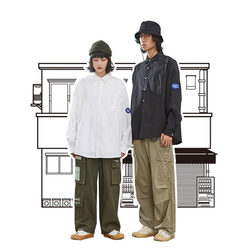 SODAWATER Men Vintage Shirt Japan Style Loose Solid Shirt Men Autumn Streetwear Casual Front Pocket Long Sleeve Men Tops 92134W