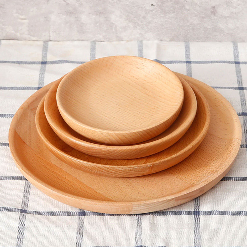 Chinese Style Beech Wooden Plate Dishes Fruit Tray Walnut Plates Kitchen Tools Dark Walnut Solid Wooden Bowl Tableware Sets