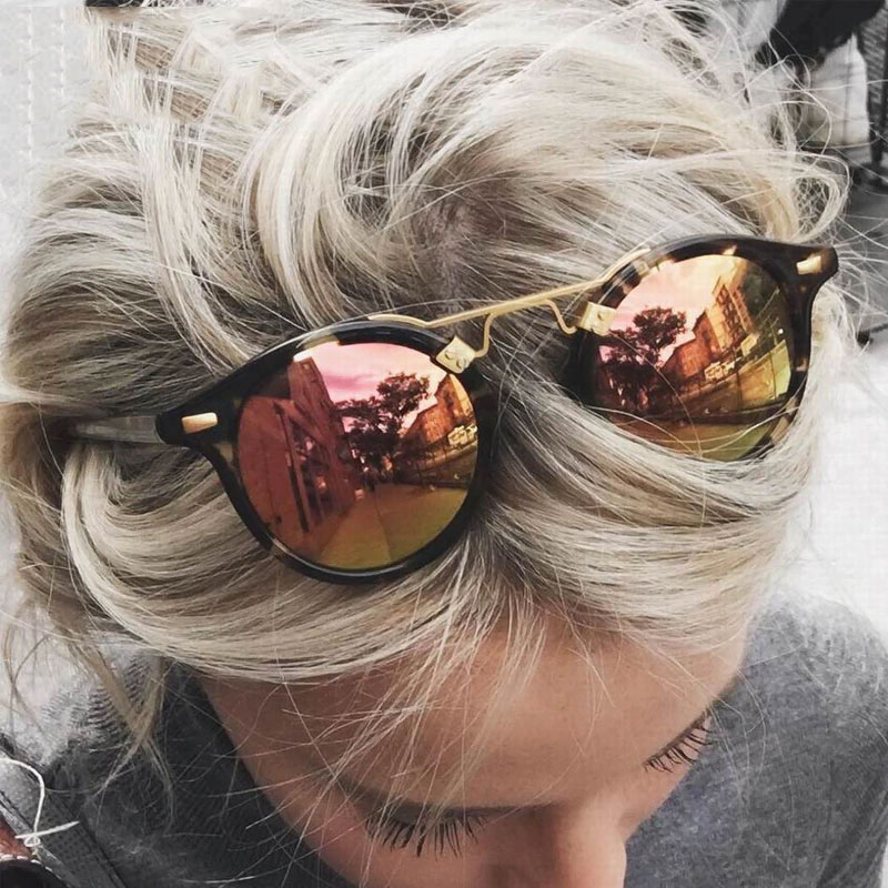 TRIOO Mirror Round Ladies Sunglasses Color Lens Special Designer Oval Lunette UV400 Protective Eyewear Sun Glasses For Women