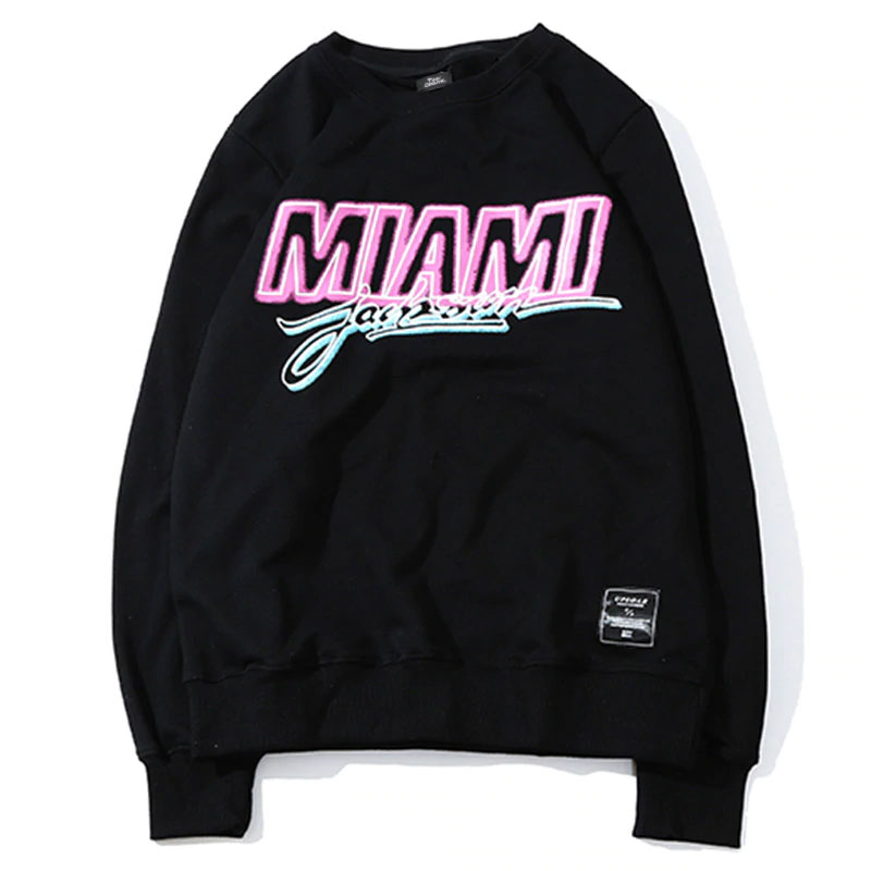 Miami Pullover Sweatshirt Pink Letter Print Men Hip Hop Pullover Sweatshirt Hoodie 2018 Autumn Heat Clothing Cotton Streetwear