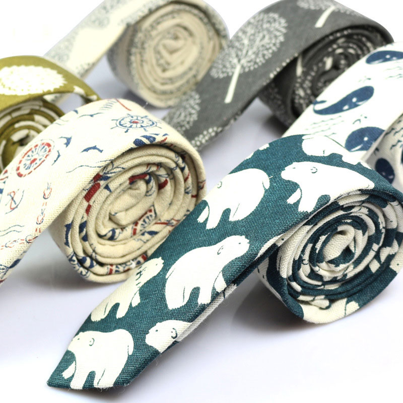 New Designer Print Ties Casual Narrow Necktie Ties for Men Hip-hop Party Floral Cotton Skinny Tie Cravat
