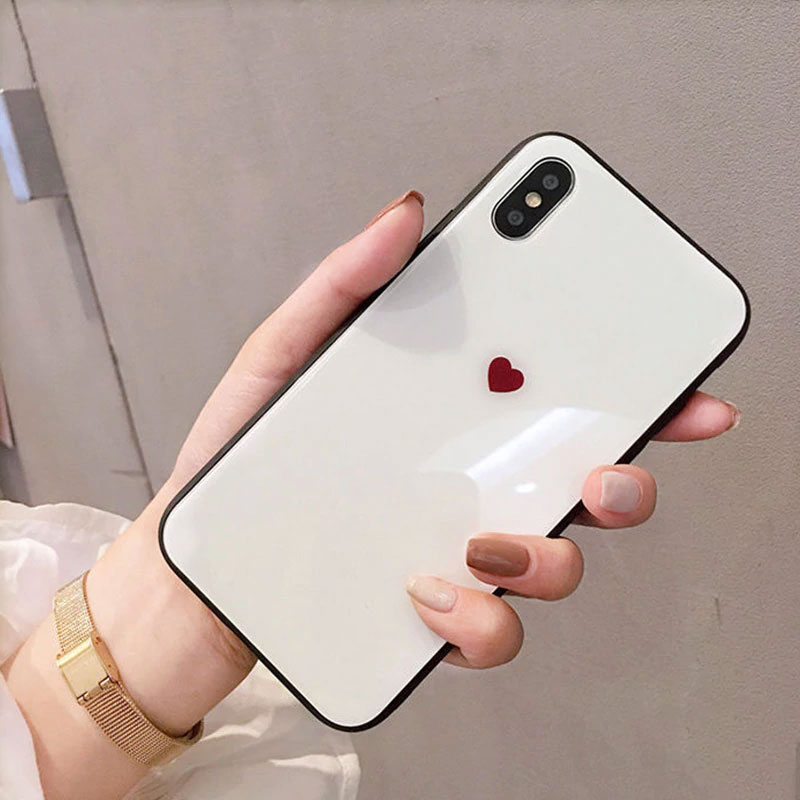 GlamPhoneCase Glass Heart Love Cell Phone Case for iphone 8 plus 8 7plus 7 Hard Back Case for iphone X 6 6S 6plus 6S+ Fashion