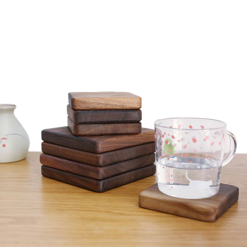 Hifg Quality Walnut Wood Placemat 2 Size Square Cup Insulation Mat Dinning Table Placemat Coasters