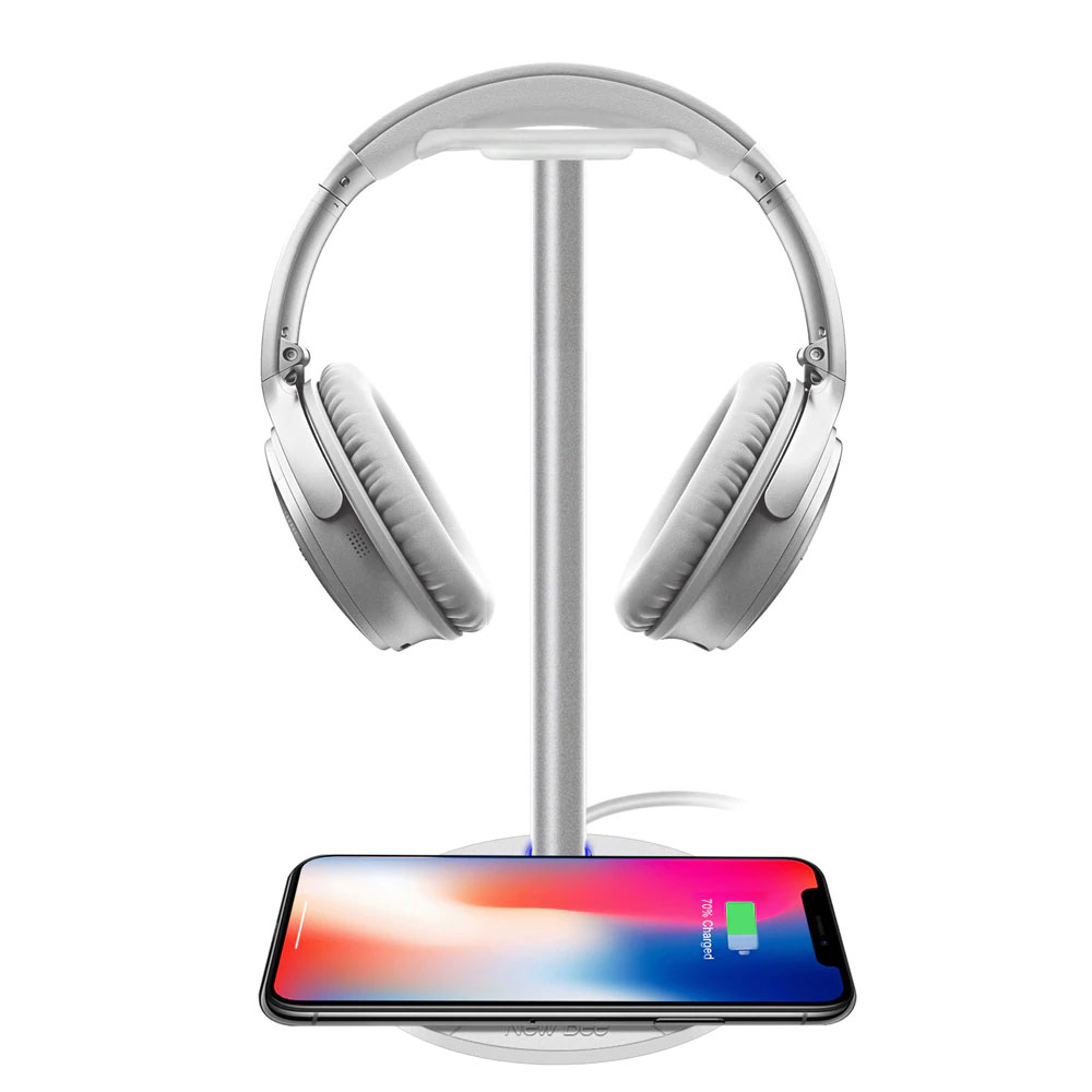 New Bee Wireless Charging Headset Stand Headphone Holder Fashion Aluminum Stand For Samsung Galaxy S7/S7Edge/S6/S6Edge HTC White