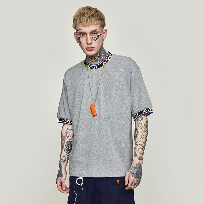 INFLATION Please lettering o-neck t shirt 100% cotton mens t-shirt fashion 2018 summer casual loose t-shirt dress tops&tee 8274S