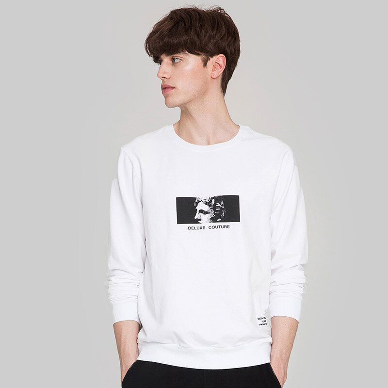 Markless Men's White Sweatshirts Male Casual Loose Top Man Pullover Embroidery Outerwear Mens Printed Clothes WYA6415M