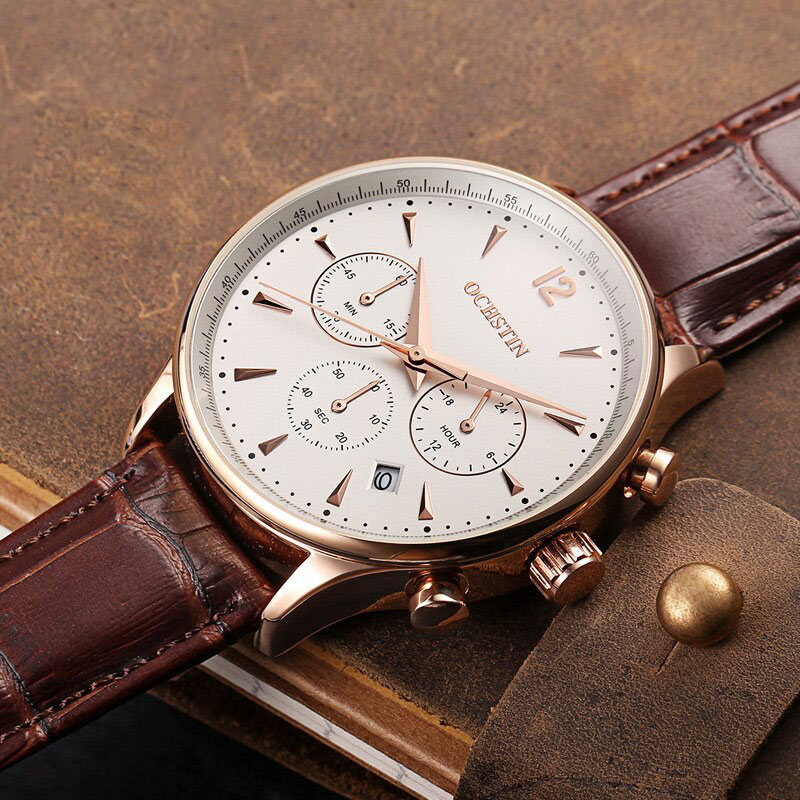 Mens Business Watches Top Brand Luxury Waterproof Chronograph Watch Man Leather Sport Quartz Wrist Watch Men Clock Male