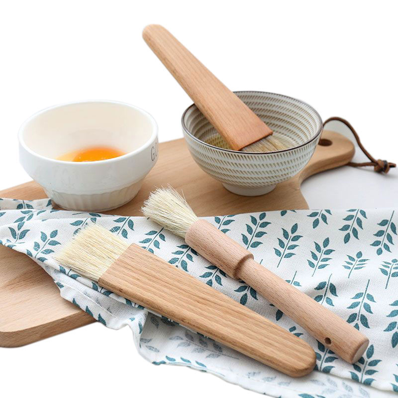 2pcs/lot Natural Beech Wood Baking Oil Brush Honey Cream Bread Brush Kitchen BBQ Accessories