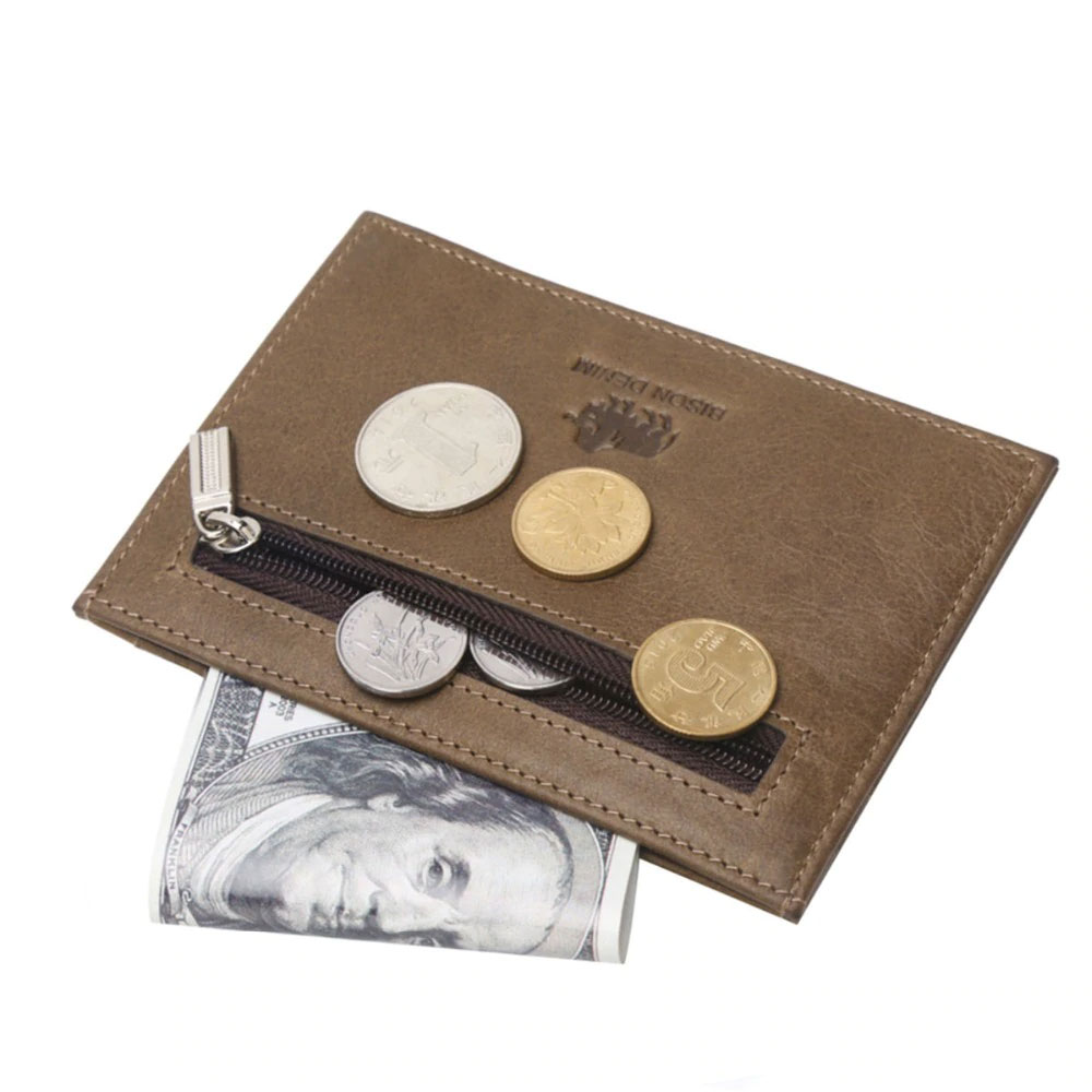 BISON DENIM genuine leather guarantee retro design Coin Purses men credit card holder Vintage pocket  mini small wallets W9309