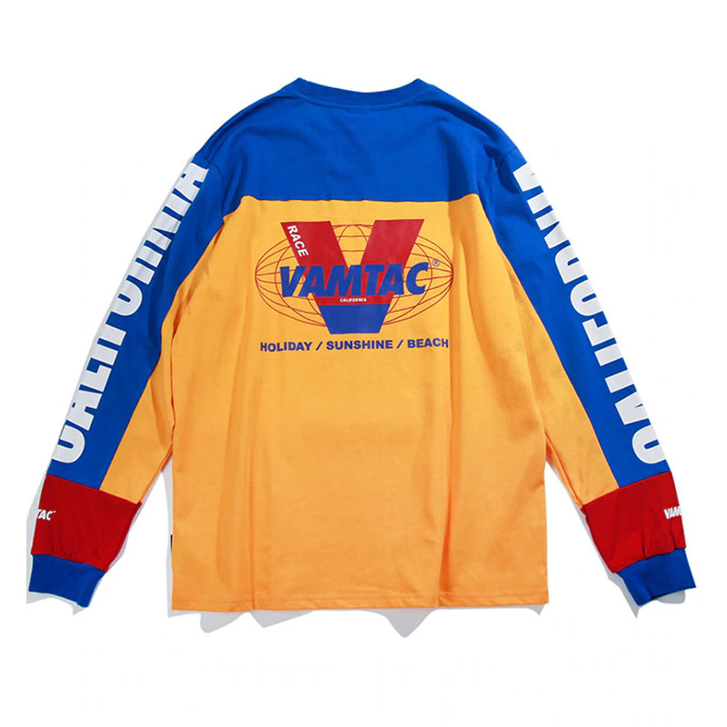 Aelfric Eden Long Sleeve T-shirts Men Letter Printed Casual T Shirt Color Block Fashion Harajuku Cotton Hip Hop Tee Shirt Mt10