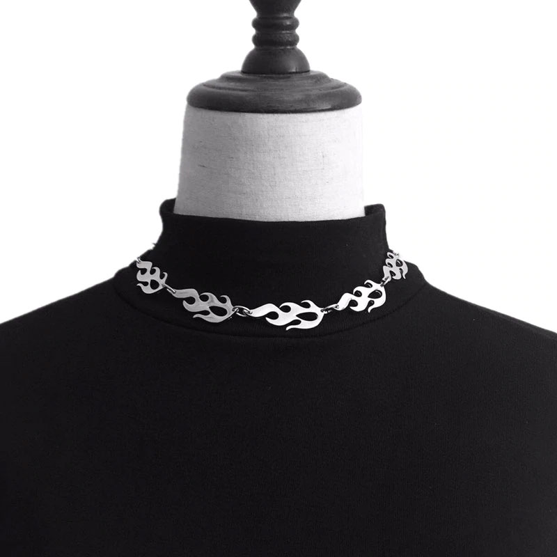 Harajuku streetwear Flame Unisex Necklace Punk Accessory Rock Chain Choker Necklaces