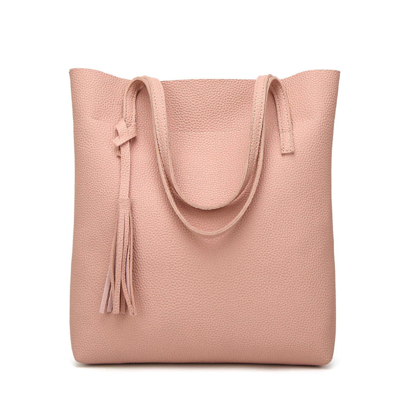 BRIGGS High Quality PU Leather Women Bag Fashion Tassel Bucket Shoulder Bags Solid Big Handbag Large Capacity Top-handle Bags