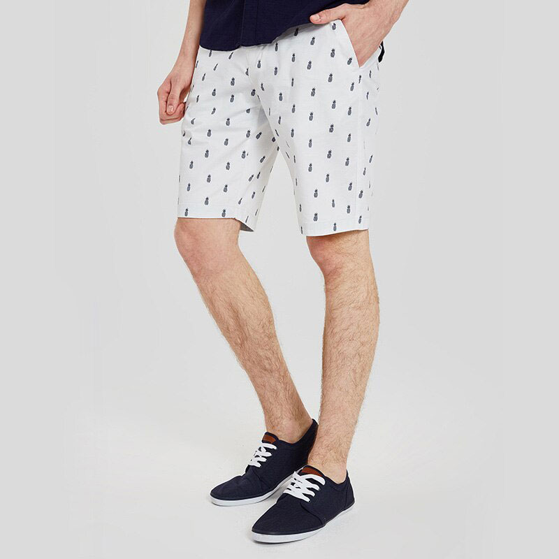Markless 98% Cotton Shorts Mens White Homme Casual Beach Shorts 2018 Fashion Pineapple Print Male Clothing Shorts DKA7920M