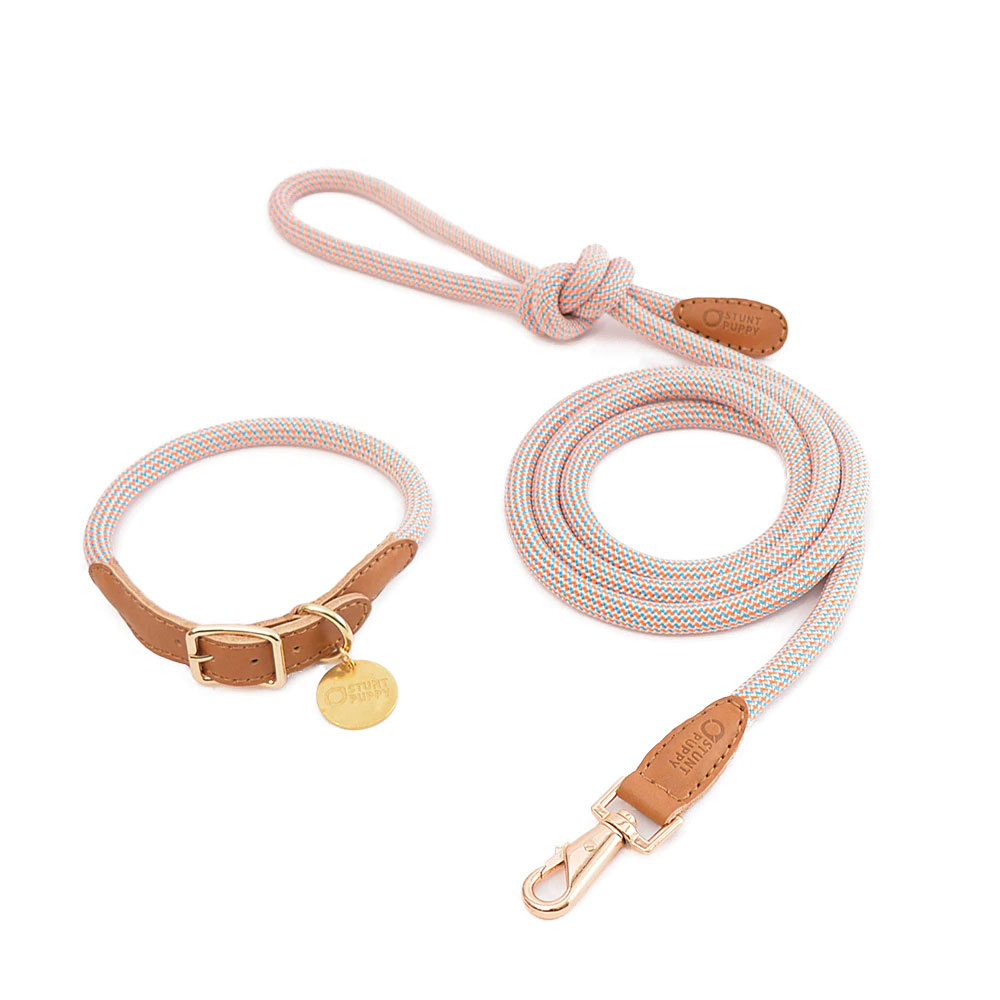 Stunt Puppy Cow Leather Climbing Rope Dog Collar Leash Large Small Dogs Pet Seatbelt 100% hand-stitched High Quality Collar