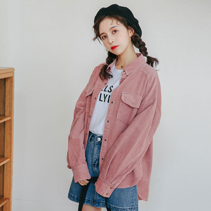 2019 new autumn and winter Corduroy jacket lapel single-breasted straight female small fresh coat for women JK024