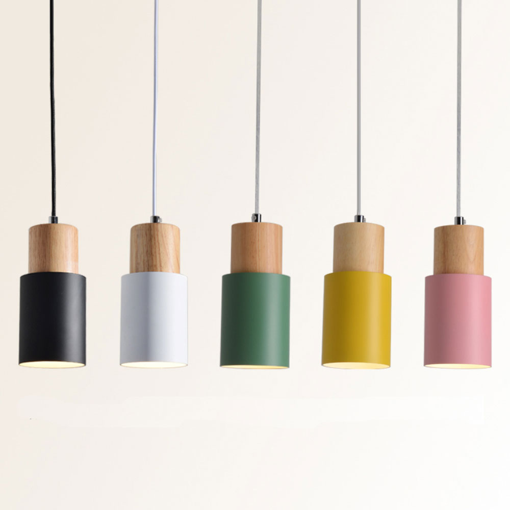 Designer Nordic simple Wood Pendant Lights led hang lamp Colorful Aluminum fixture  Kitchen Island bar hotel home decor E27