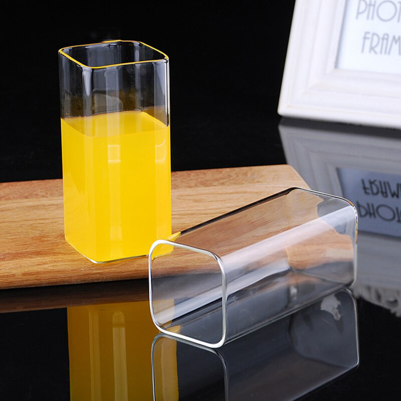 Creative 280- 400ml Heat-resistant Glass Juice Cup in Square Shape Microwave, Dishwasher Safe Glass Milk Cup Nice Home Utensil