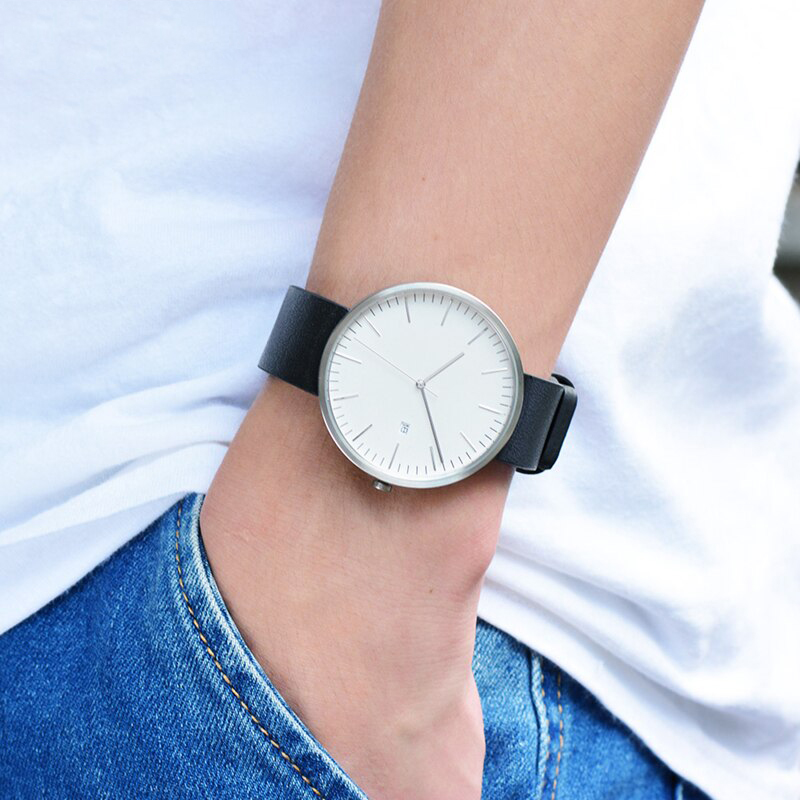 BREAK Men Unisex Stainless Steel Genuine Leather Strap minimalist fashion casual business dress quartz watches for women