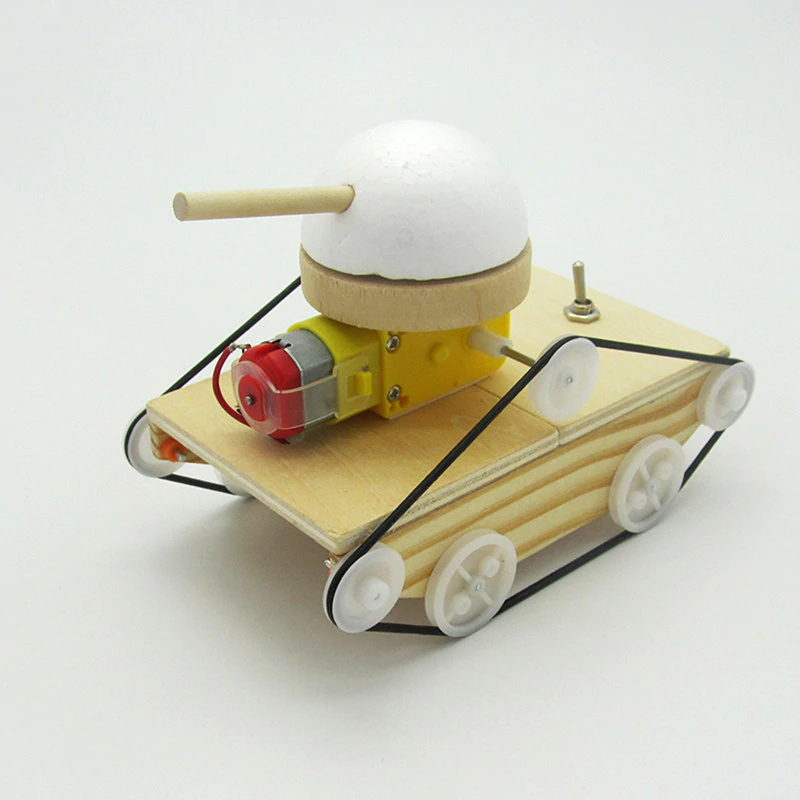 Happyxuan Cool Kids Creative DIY Assembled Tank Model Kits Wood Material Physical Science Experiment Toys Educational Children