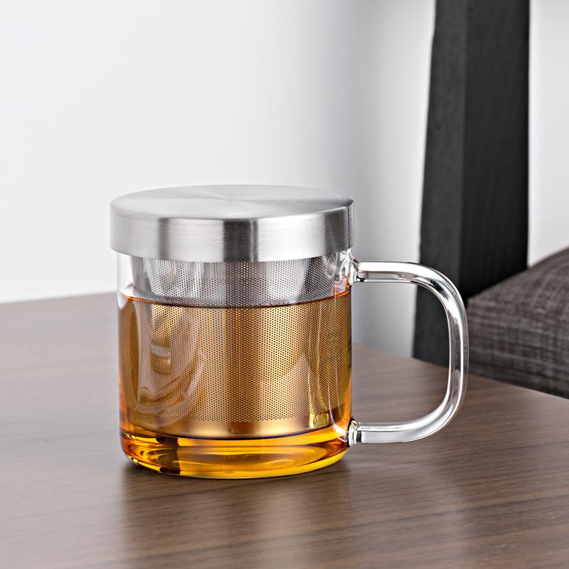 Super Mini Heat Resistant Glass Coffee Cup with Stainless Steel Infuser and Lid 350ml for Tea or Coffee,Glassware