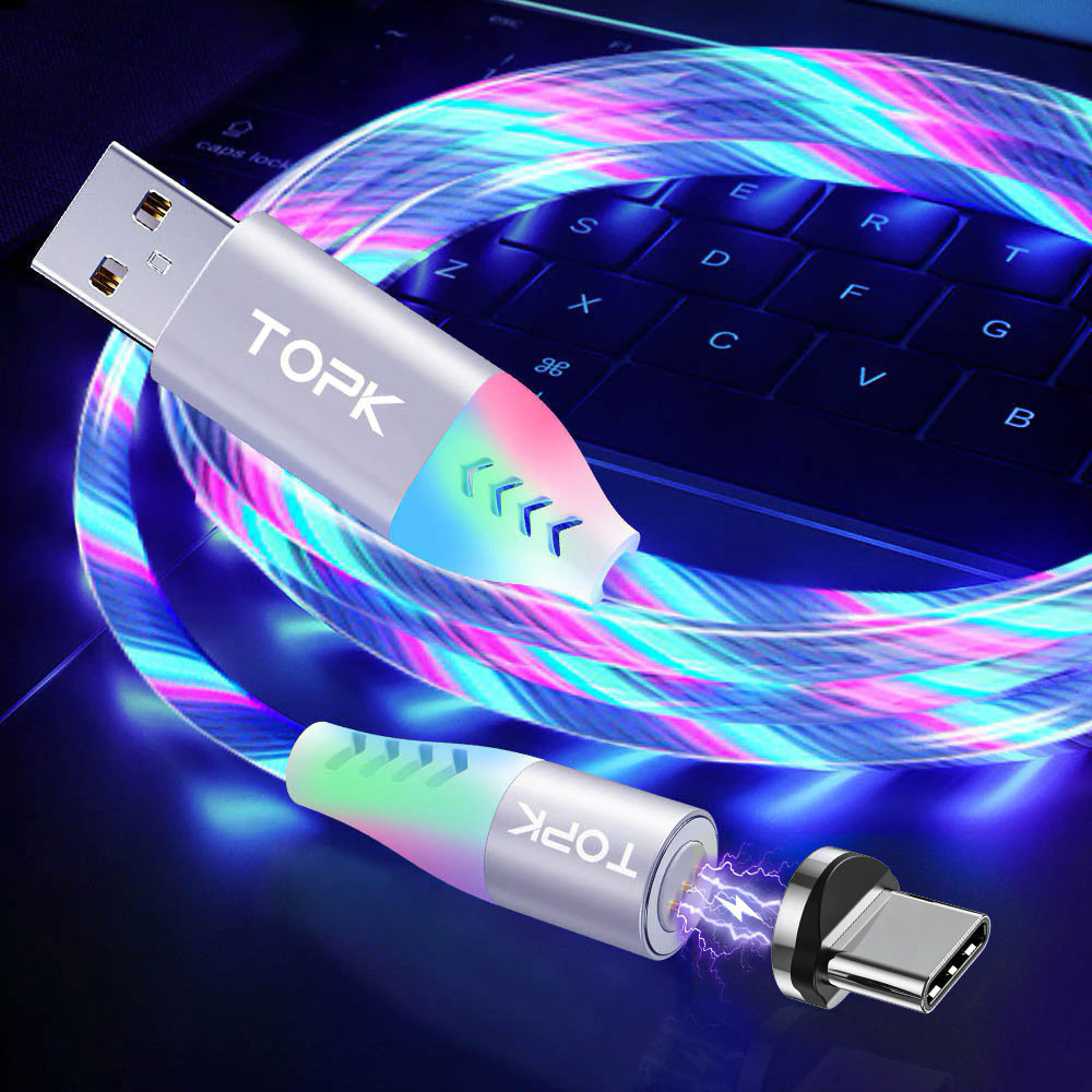 TOPK 3A Flowing Light LED Magnetic Cable Micro USB