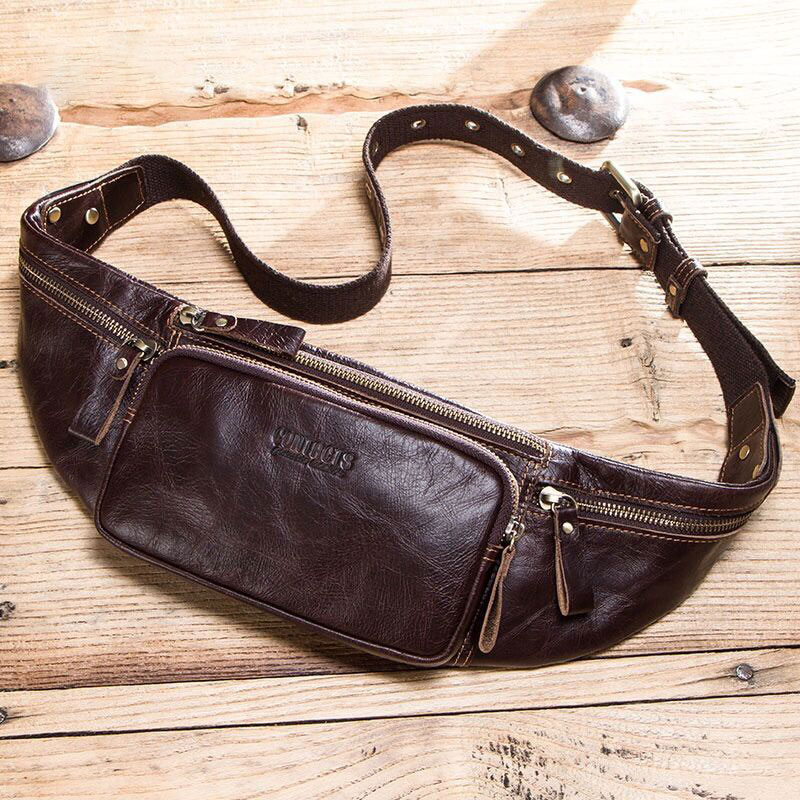 CONTACT'S cow leather men waist bag new casual small fanny pack