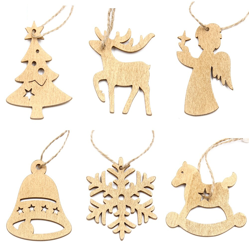 12PCS Gold&Sliver DIY Christmas Snowflakes Wooden Pendants Ornaments Kids Gift Christmas Party Xmas Tree Ornaments Decorations
