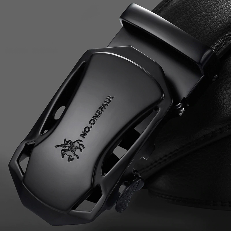 NO.ONEPAUL Brand Fashion Automatic Buckle Black Genuine Leather Belt Men's Belts Cow Leather Belts for Men 3.5cm Width WQE789